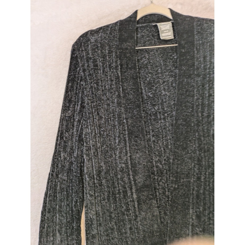 Matty M Cardigan Women's Medium Black Open Front Chenille Knit Pockets - Picture 4 of 9